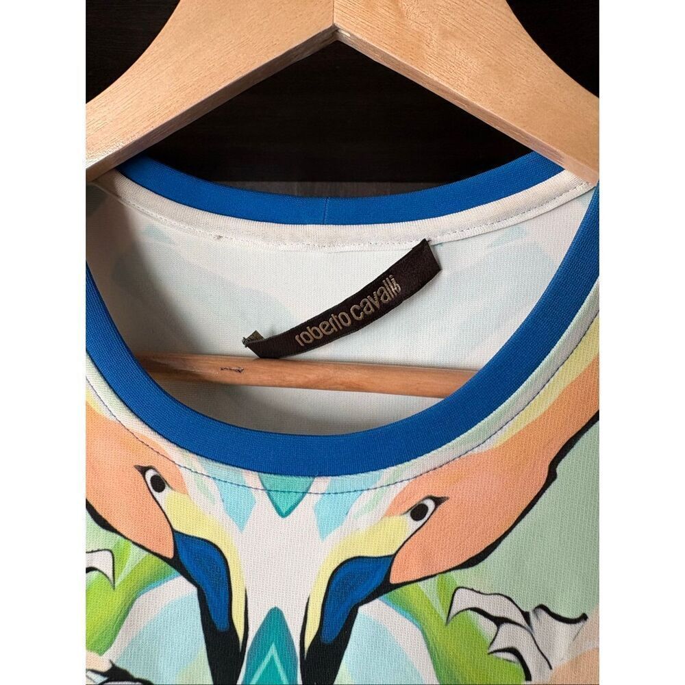 Roberto Cavalli Blue Multicolor Floral Bird Print Mini Dress Size 38 USA 2 / XS - Picture 3 of 10
